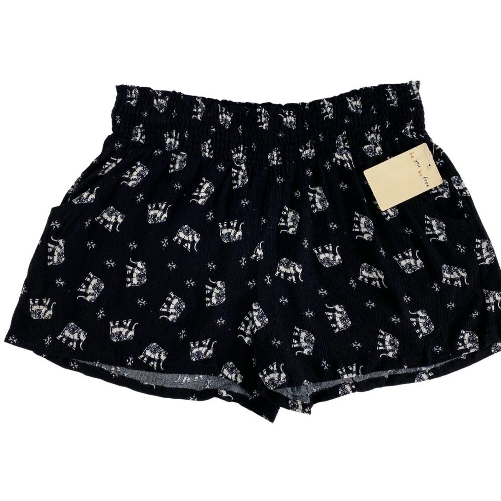 BeBop Shorts Juniors' XL Black White Elephant Animal Print Comfort‎ Soft NEW
